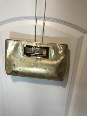 Michael Kors Metallic Mirror Monogram Gold Leather Berkley Clutch NWT